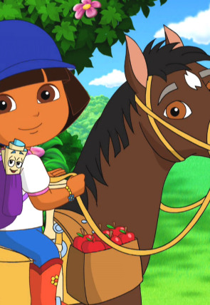 Dora y Sparky cabalgan juntos